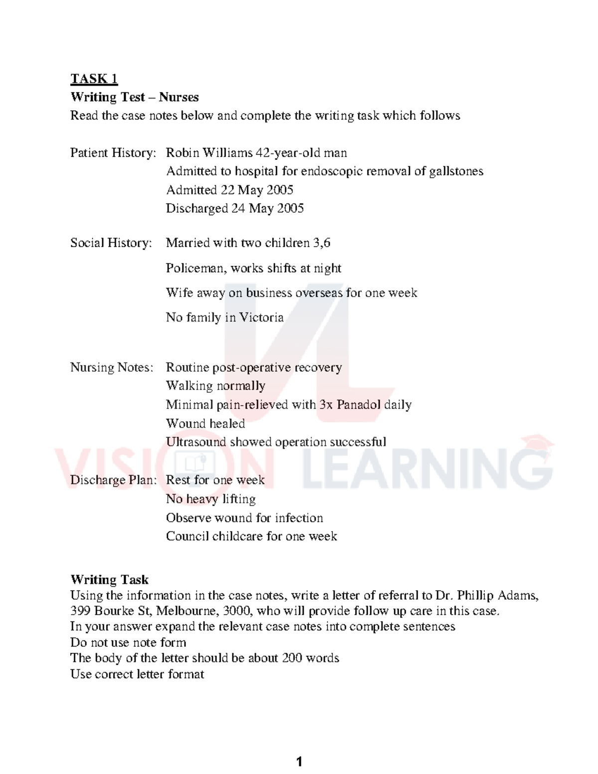 OET Writing Materials 2023 TASK 1 Writing Test Nurses Read The Case 