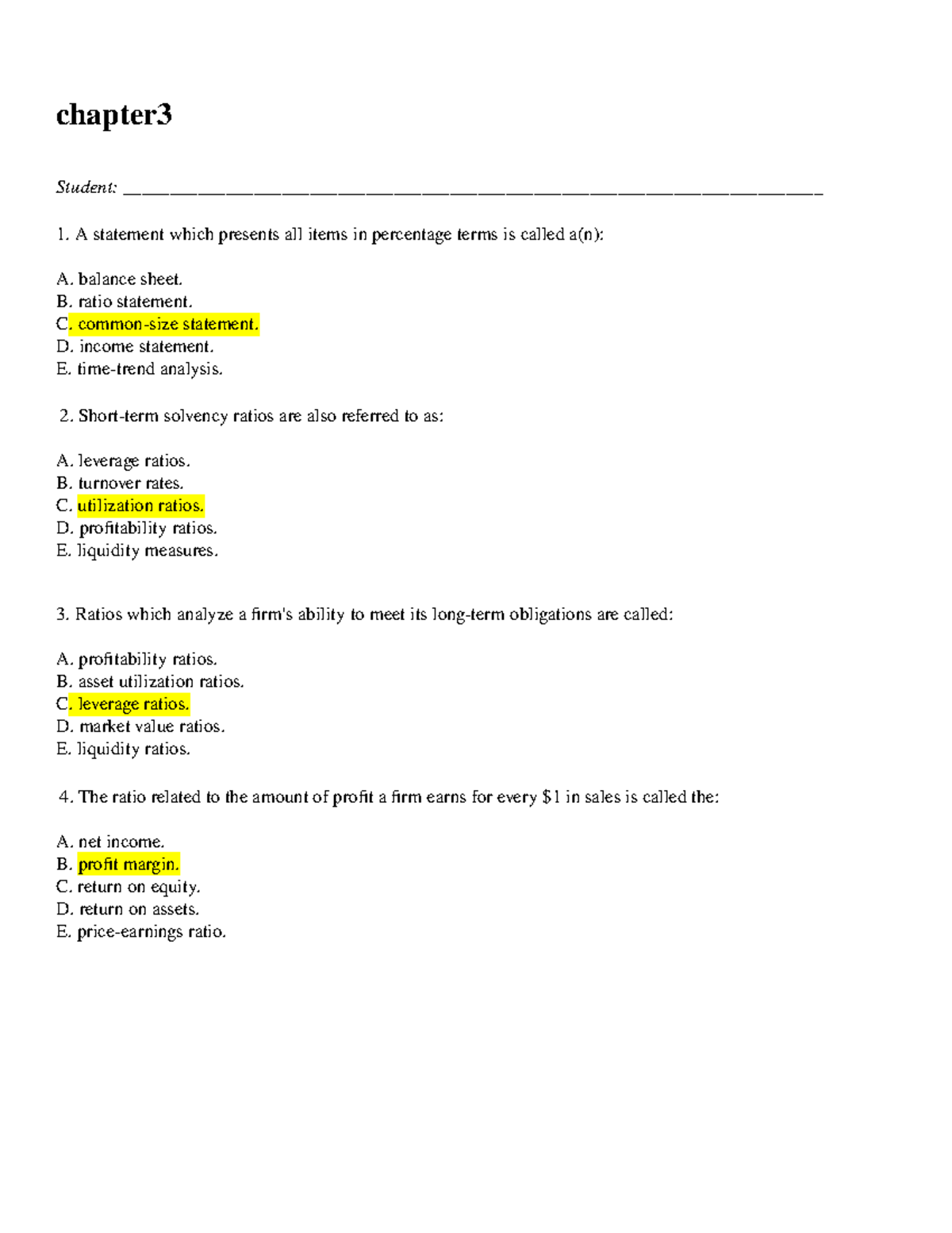 Chapter 3 - multiple choice - chapter _Student: - Studocu