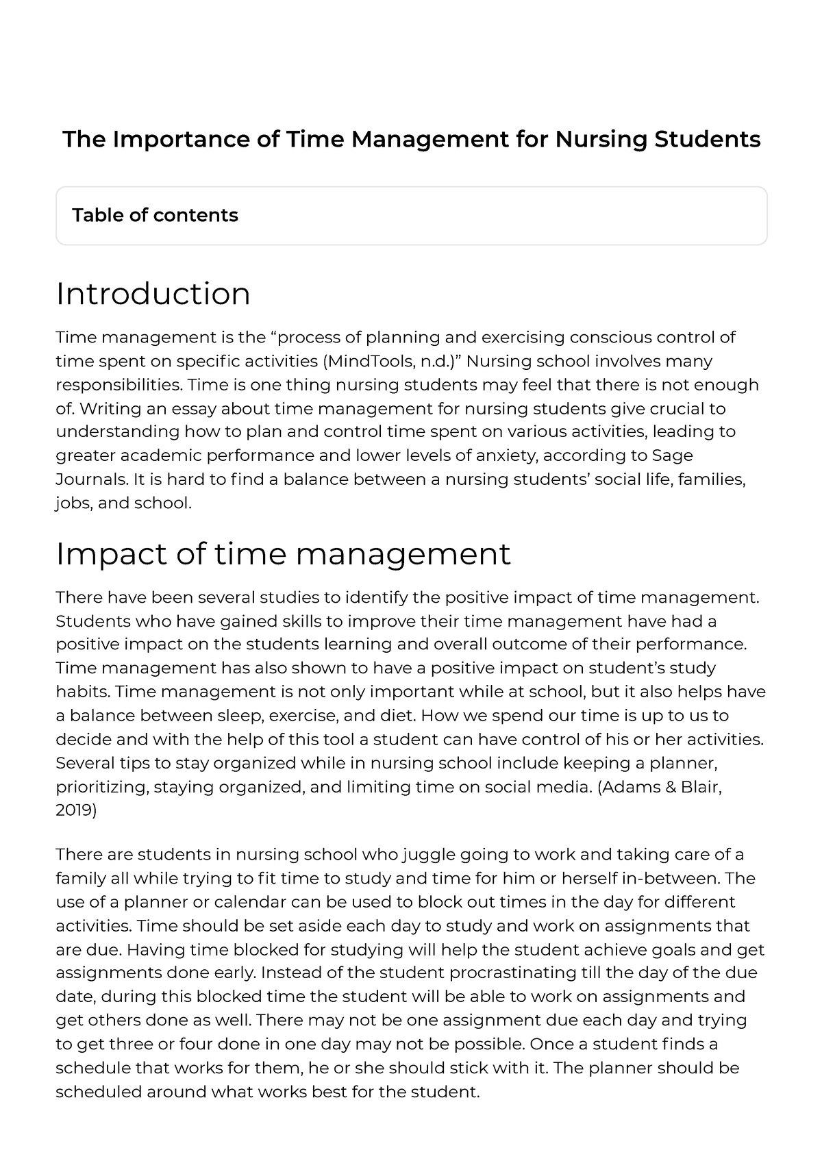 time management essay nursing