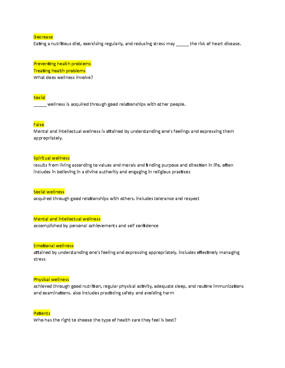 Studyset 1 - Biol 2703 - Decrease Eating A Nutritious Diet, Exercising 