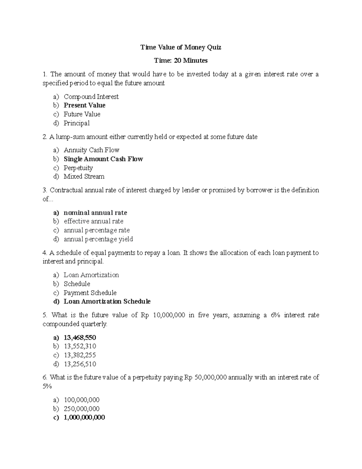 Quizz Time Value of Money Time Value of Money Quiz Time 20 Minutes