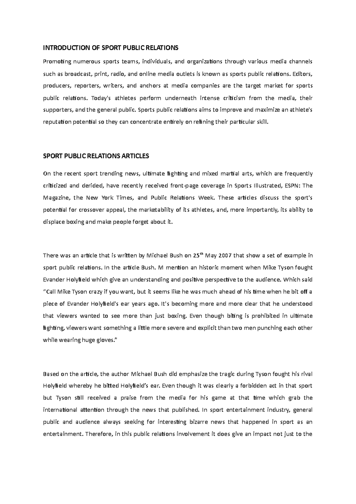 Introduction Sport Public Relations INTRODUCTION OF SPORT PUBLIC