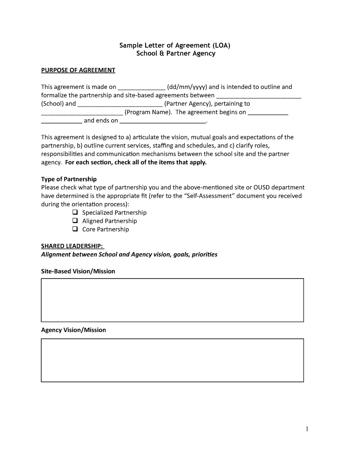 letter of agreement template