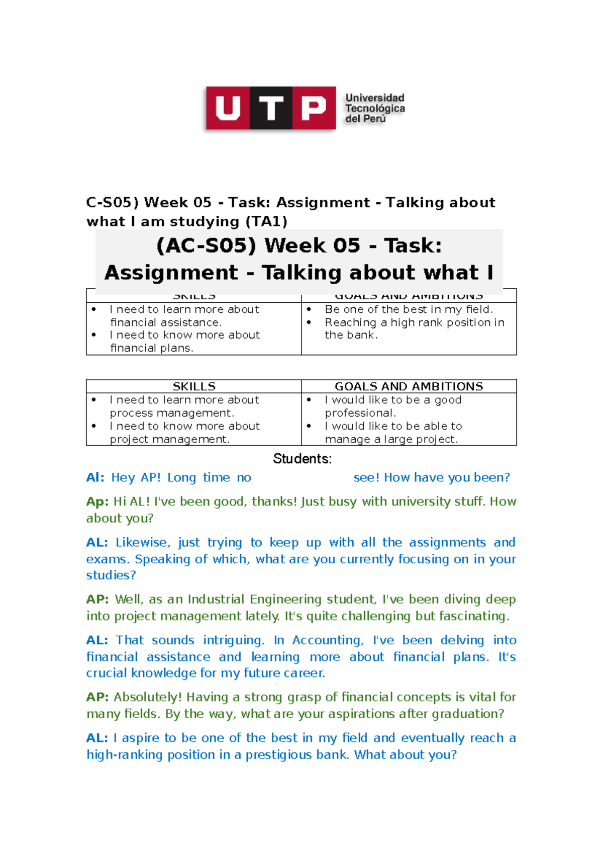 English IV - Week 05 - QUIZZ - C-S05) Week 05 - Task: Assignment ...