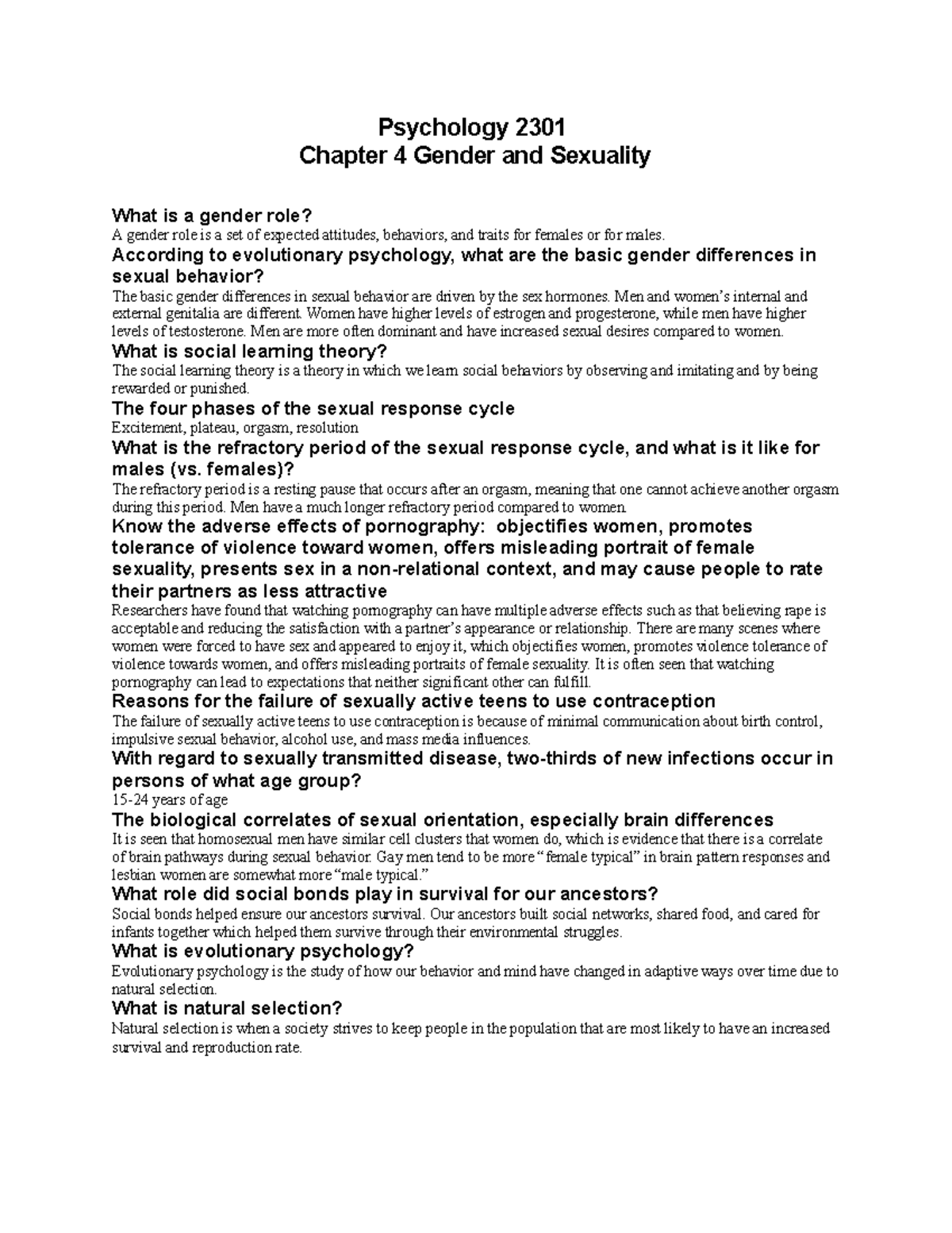 Chapter 4 Study Guide - Psychology 2301 Chapter 4 Gender And Sexuality ...