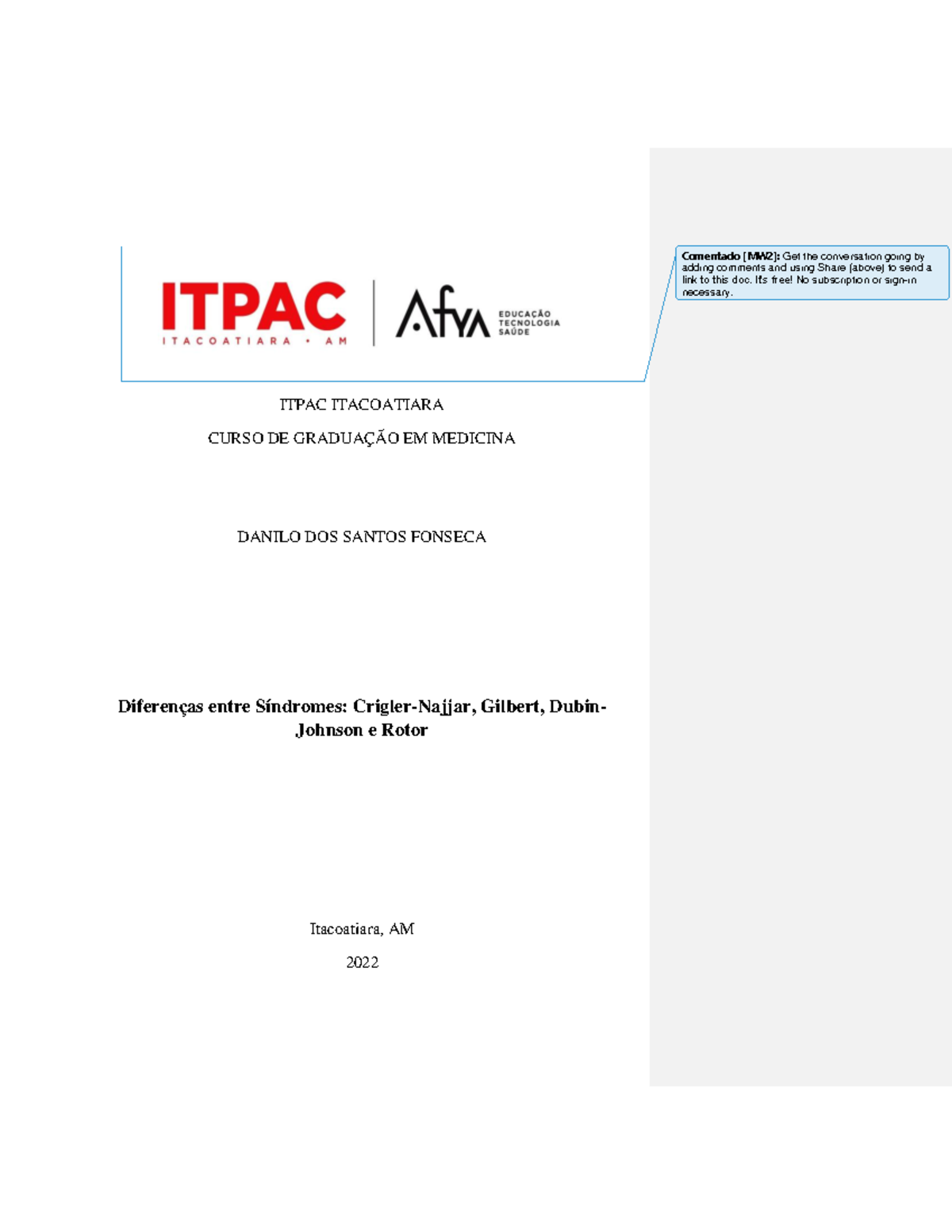 TIC - Síndromes hepáticas - ITPAC ITACOATIARA CURSO DE GRADUAÇÃO EM ...