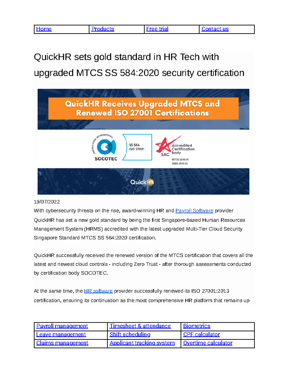 Quick HR sets gold standard in HR Tech with upgraded MTCS SS 584 2020 ...