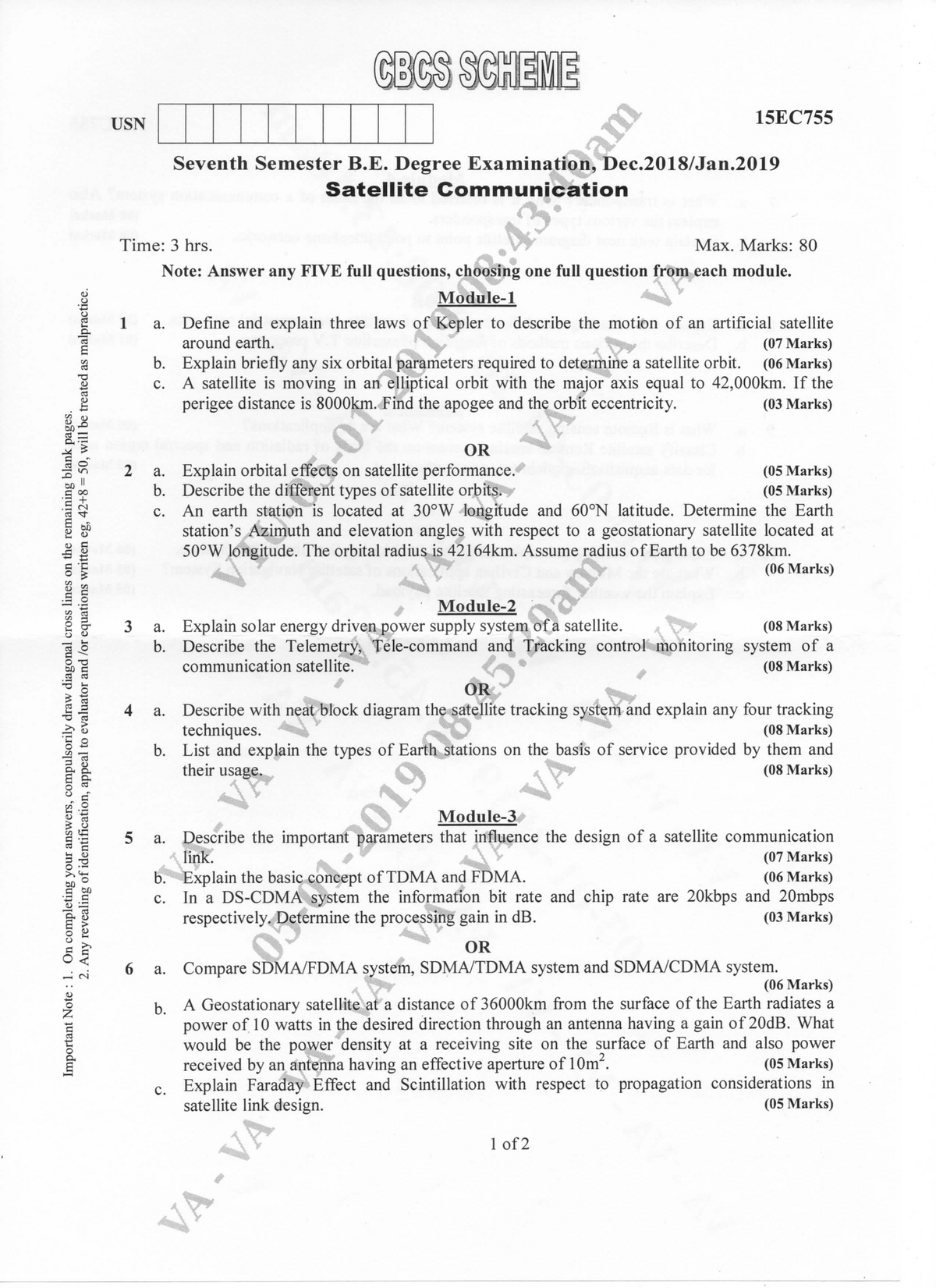 Satellite Communication 15EC755 Dec 2018 Jan 2019 Electronic and