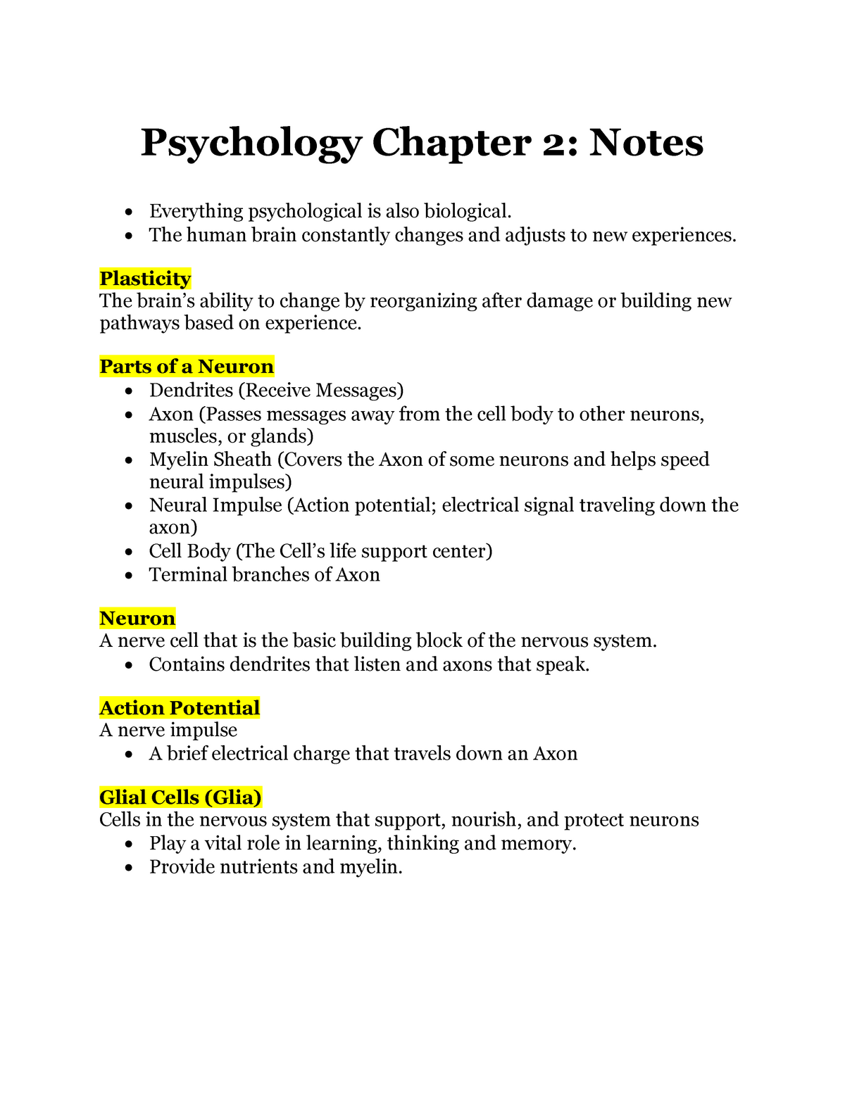 Psychology Chapter 2 Notes Psychology Chapter 2 Notes • Everything Psychological Is Also 