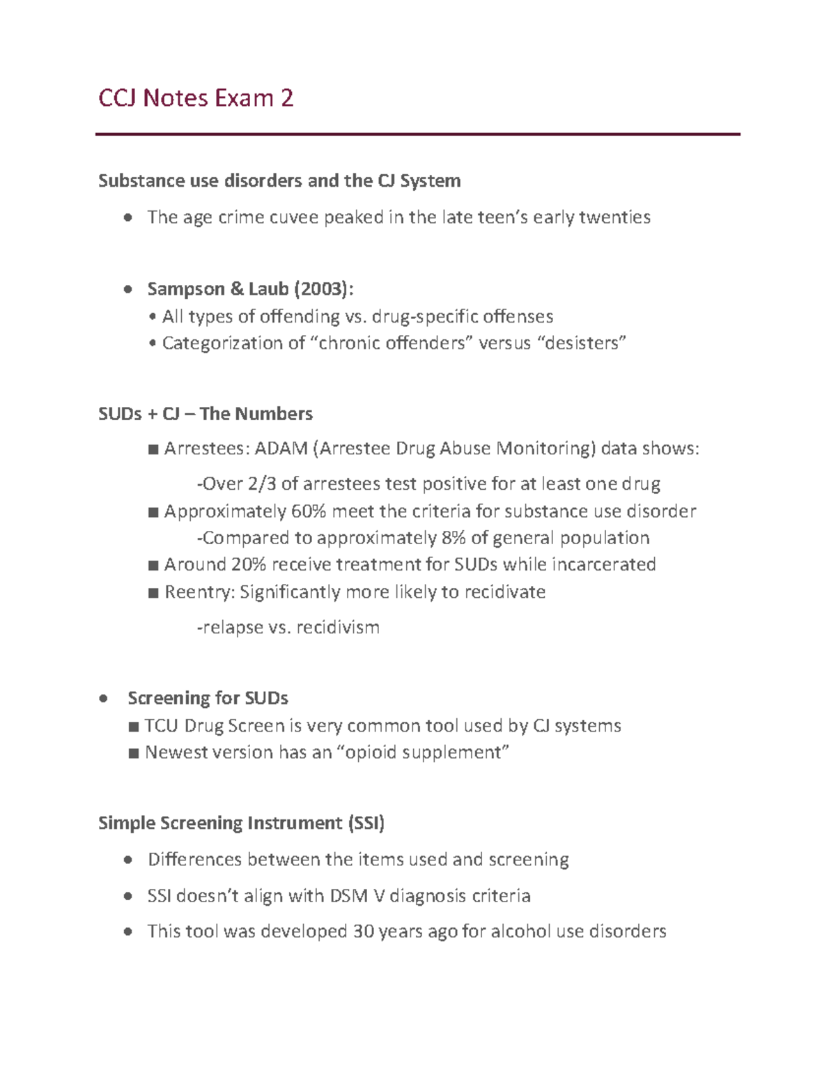CCJ 2020 7.1 - SUDs and CJ System Pt 1 Lecture Notes F24 - CCJ Notes ...