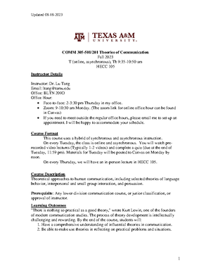 COMM 305 Notes - Lu Tang - COMM 305 NOTES Chapter 1: Introduction to ...