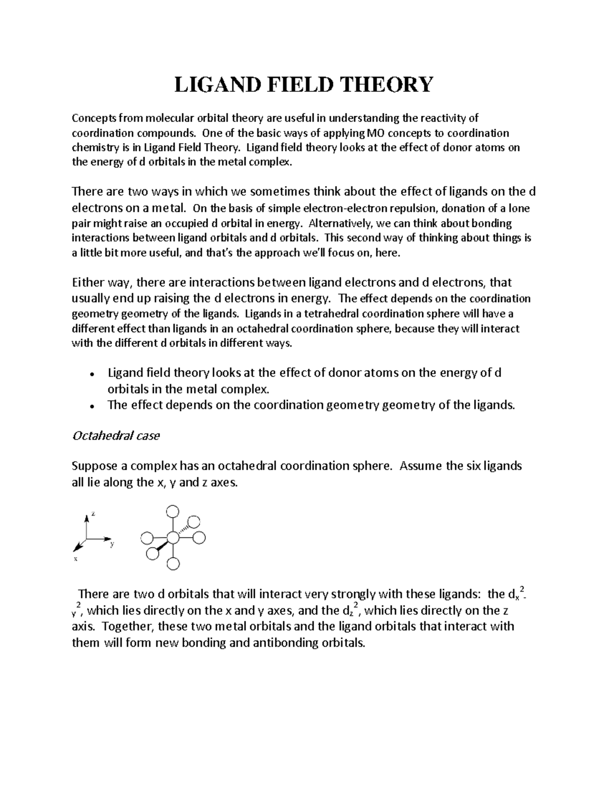 Ligand Field Theory - Subtopic of Coordination Chemistry topic of ...