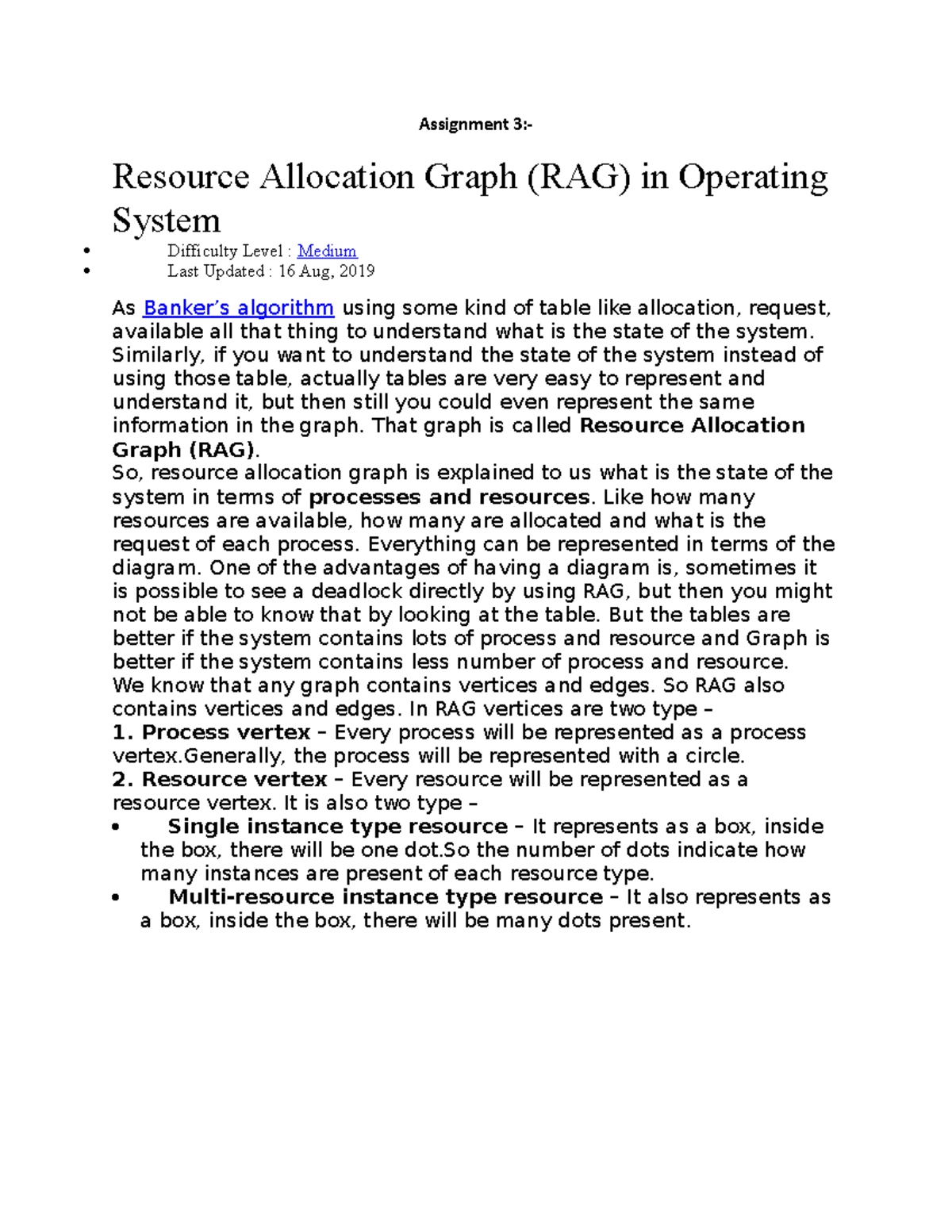 operating system unit-03 Resourse Allocation Graph - Assignment 3 ...