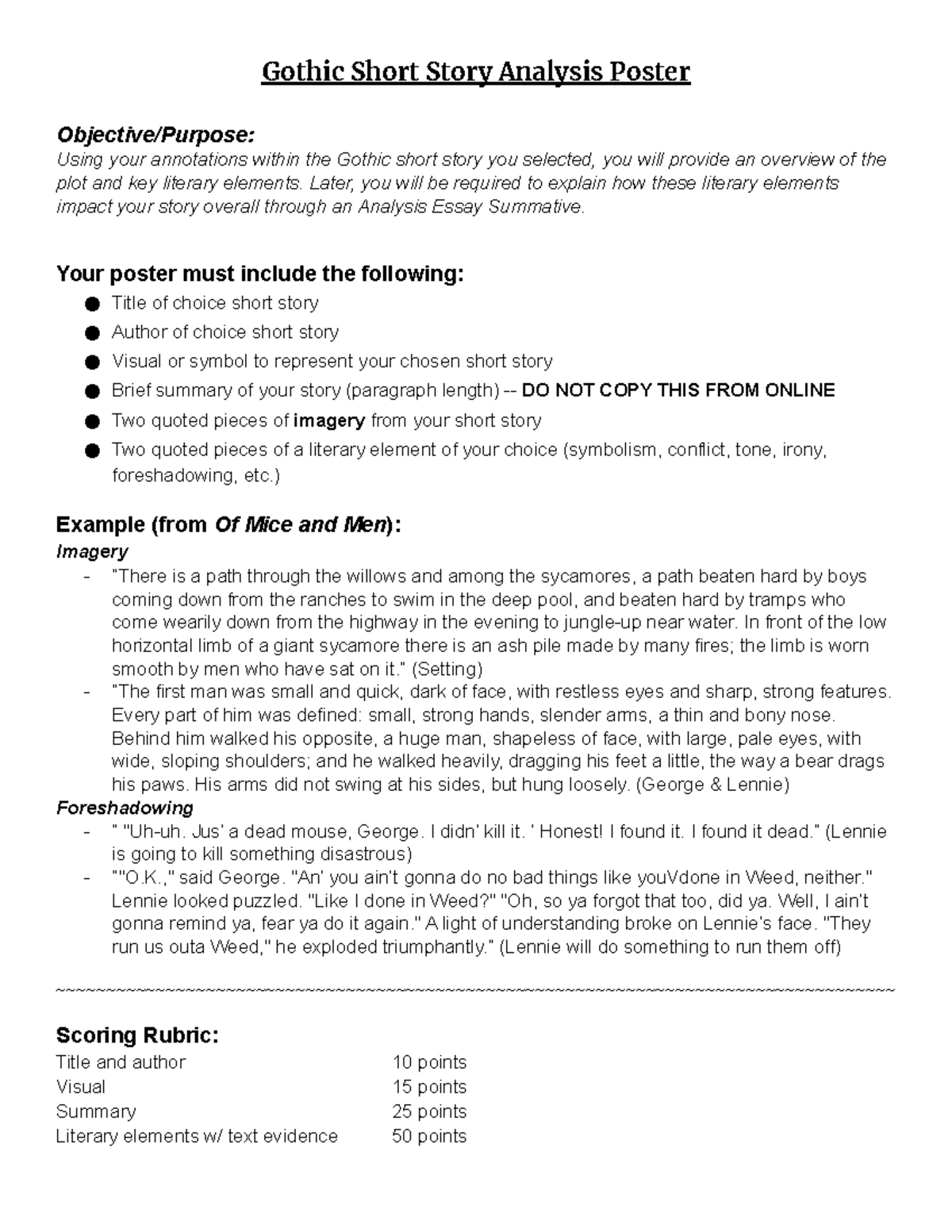 Taylor Reed - Fisher's Copy of Gothic Short Story Analysis Poster ...