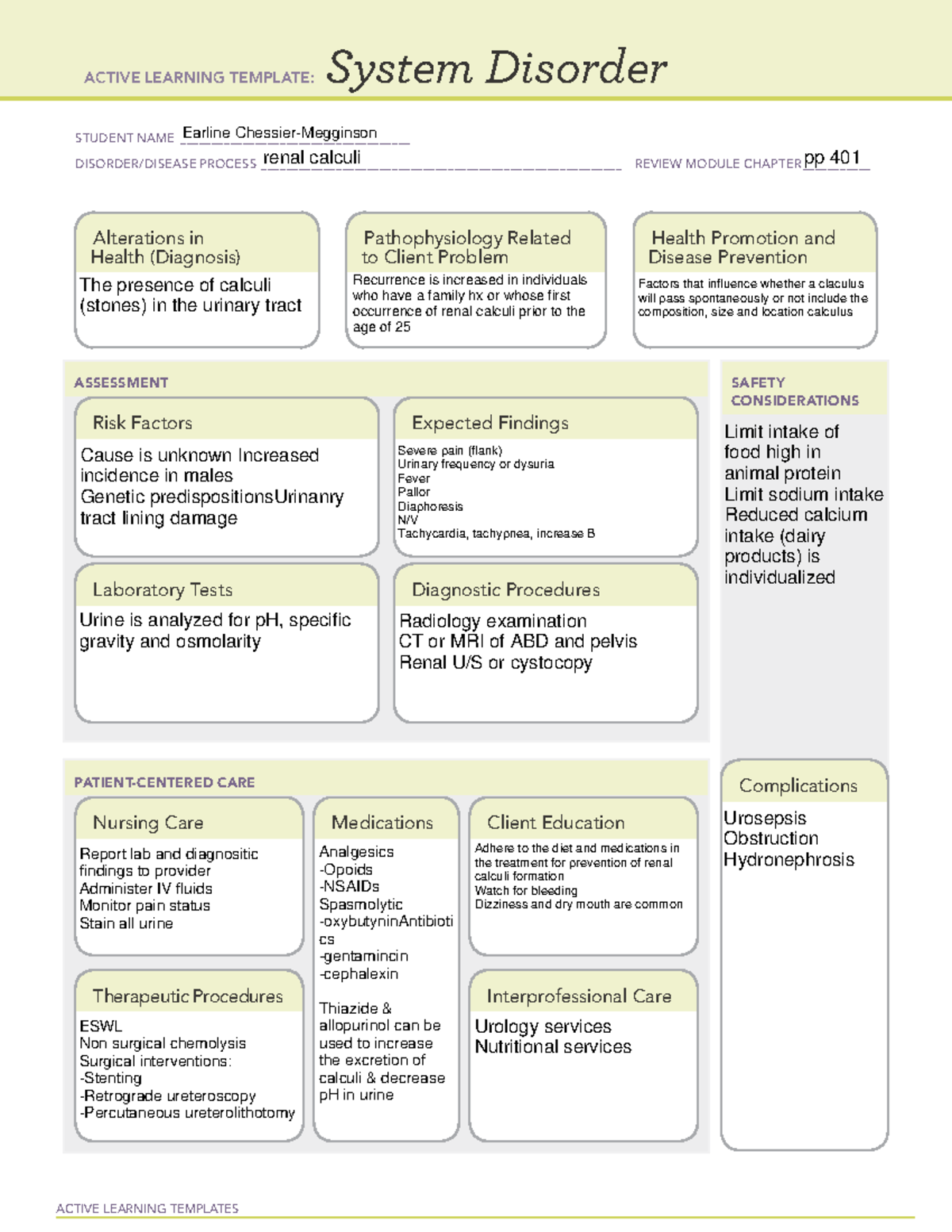 Renal Week 9 Concept Map - Active Learning Templates System Disorder 