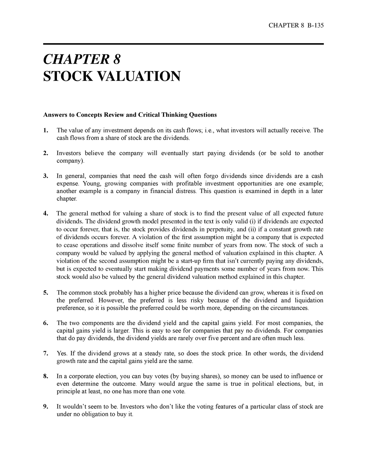 Chapter 8 Answers - Solution - CHAPTER 8 B- CHAPTER 8 STOCK VALUATION ...