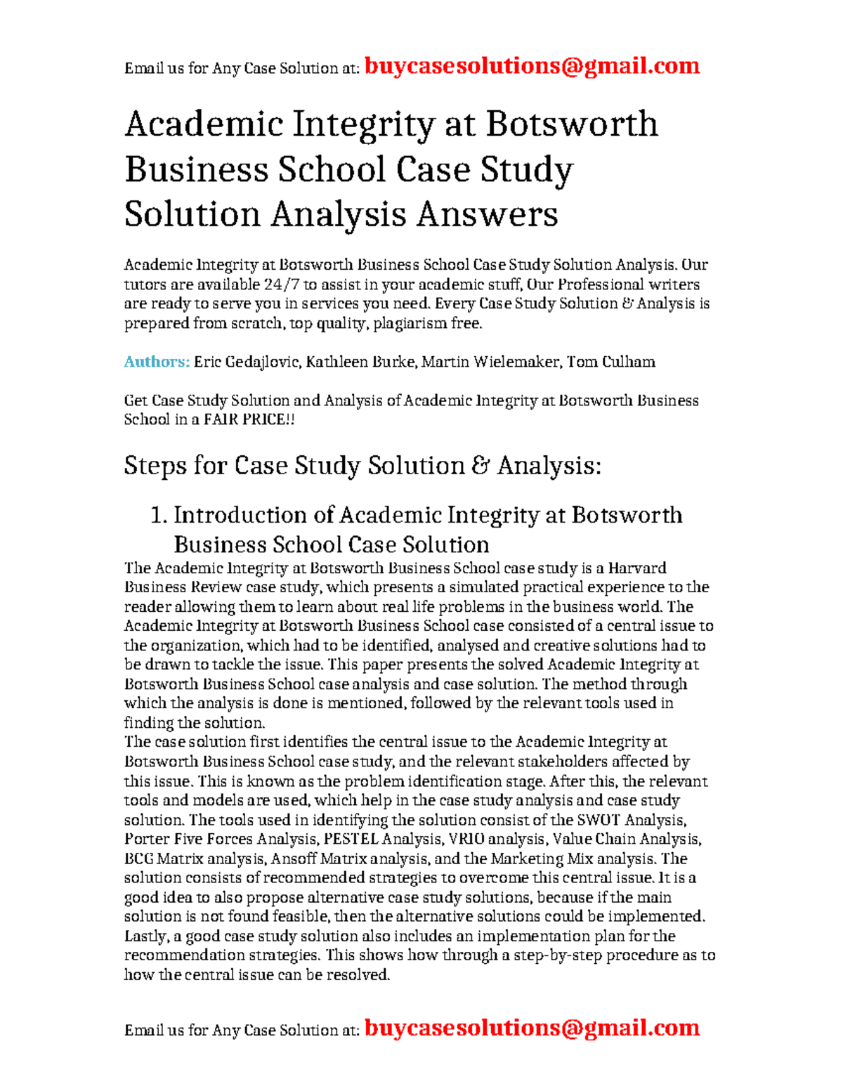 Case Solution Academic Integrity at Botsworth Business School - Academic Integrity at Botsworth ...