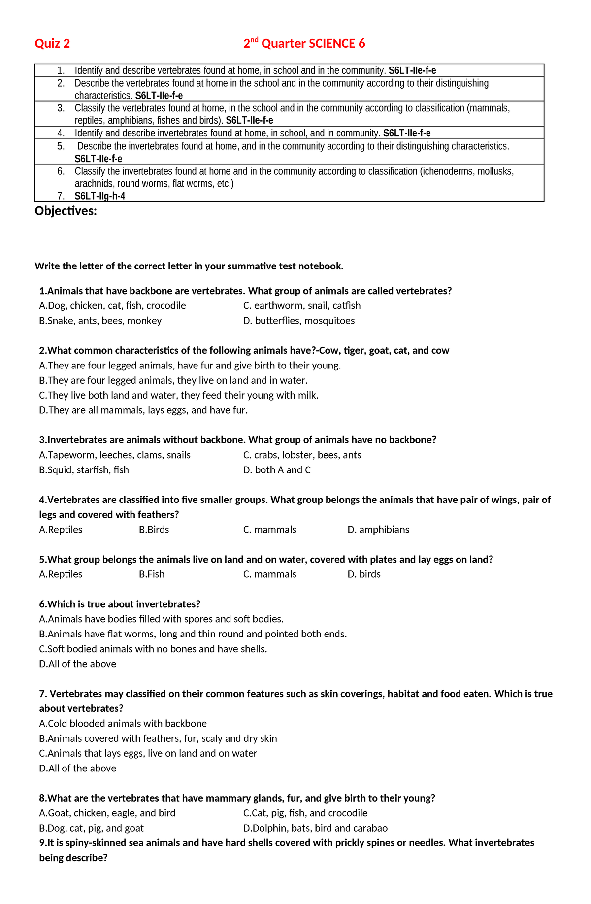 434263785 Quiz 2nd Quarter Science 6 - Quiz 2 2 Nd Quarter SCIENCE 6 1 ...