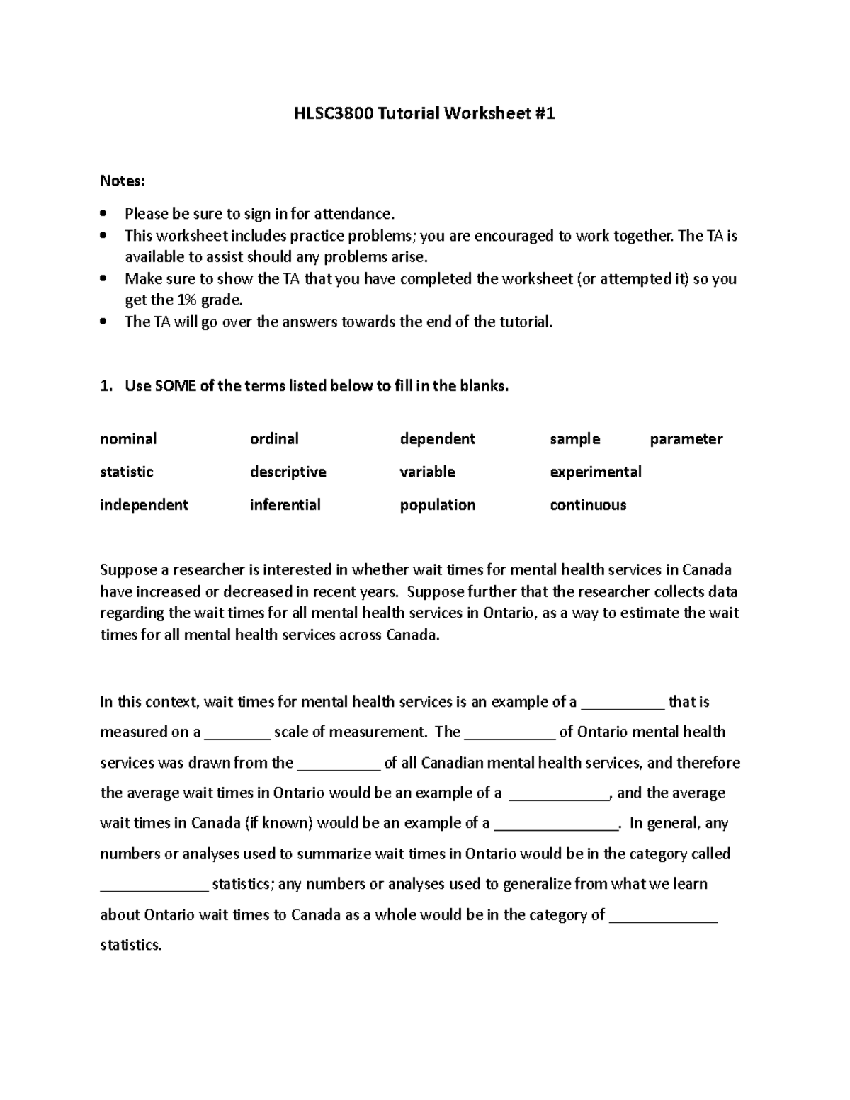 Tutorial 1 - ghfhgfhfh - HLSC3800 Tutorial Worksheet Notes: Please be ...