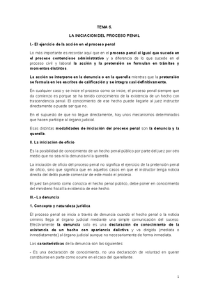 TEMA 1 P - DERECHO PROCESAL PENAL - TEMA 1. EL PROCESO PENAL ...