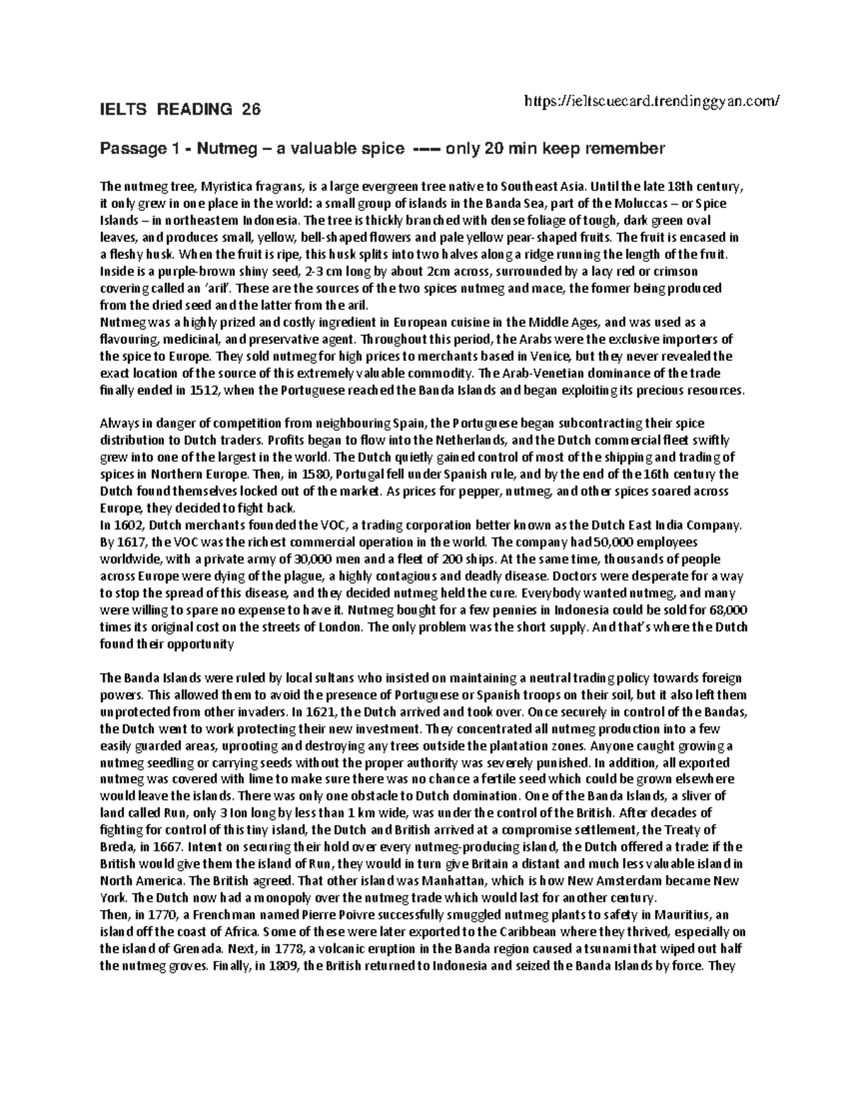 Ielts Reading TEST 26 IELTS READING 26 Passage 1 Nutmeg a