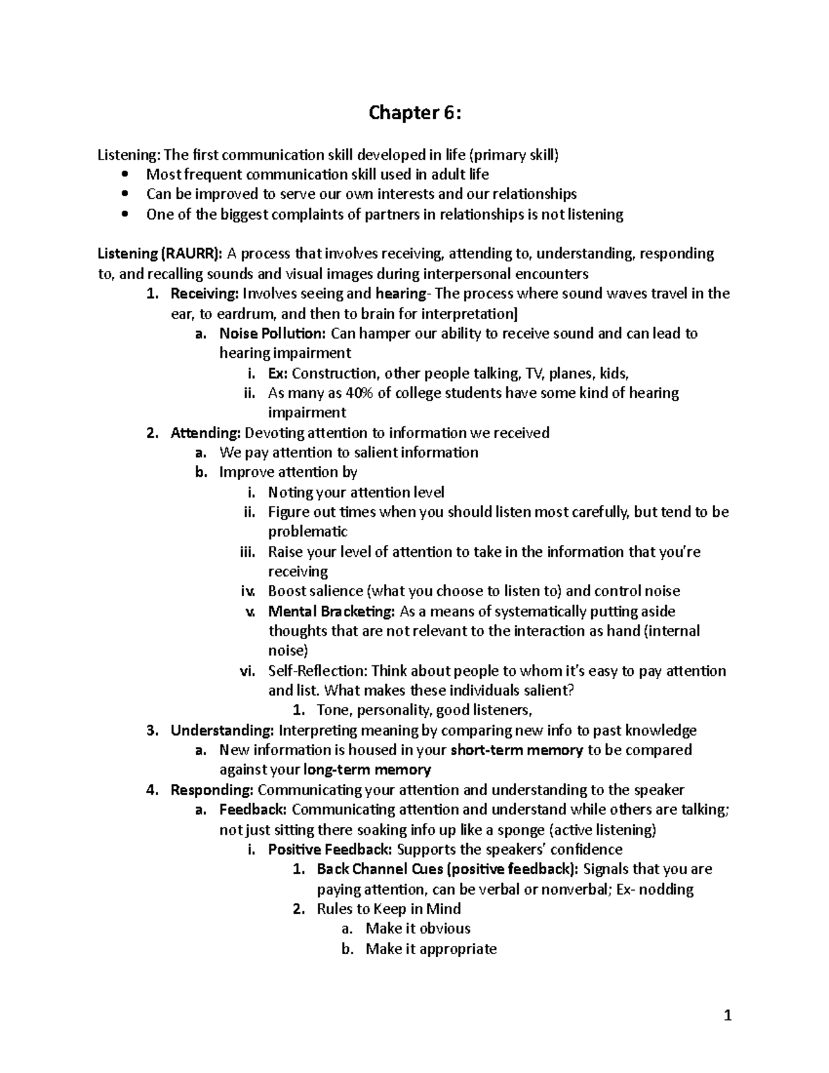 Chapter 6 - Lecture notes 6 - Chapter 6: Listening: The first ...