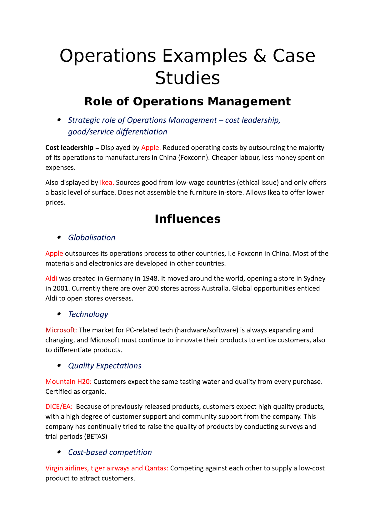 case study on service operations management