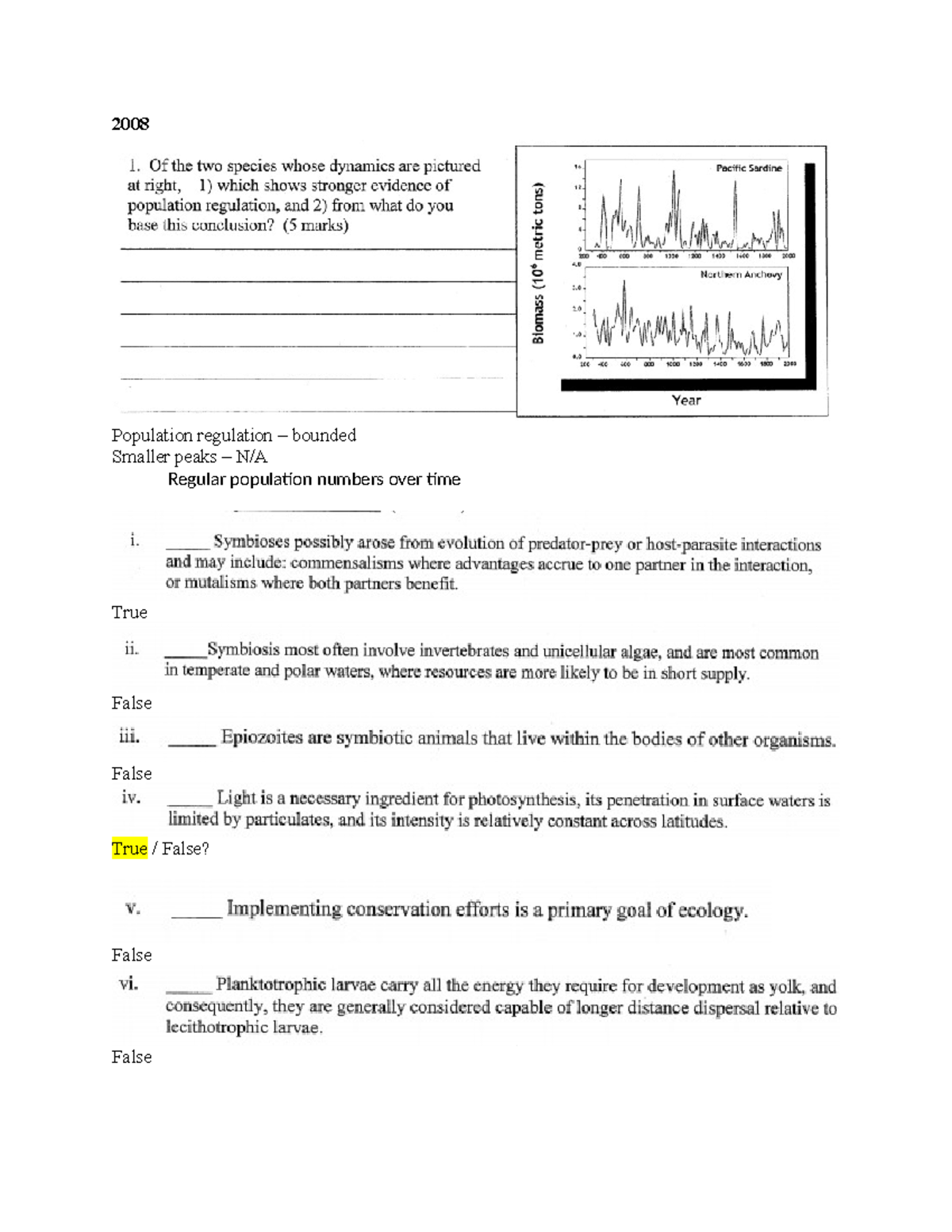371 Test 1 prep notes - 2008 Population regulation – bounded Smaller ...