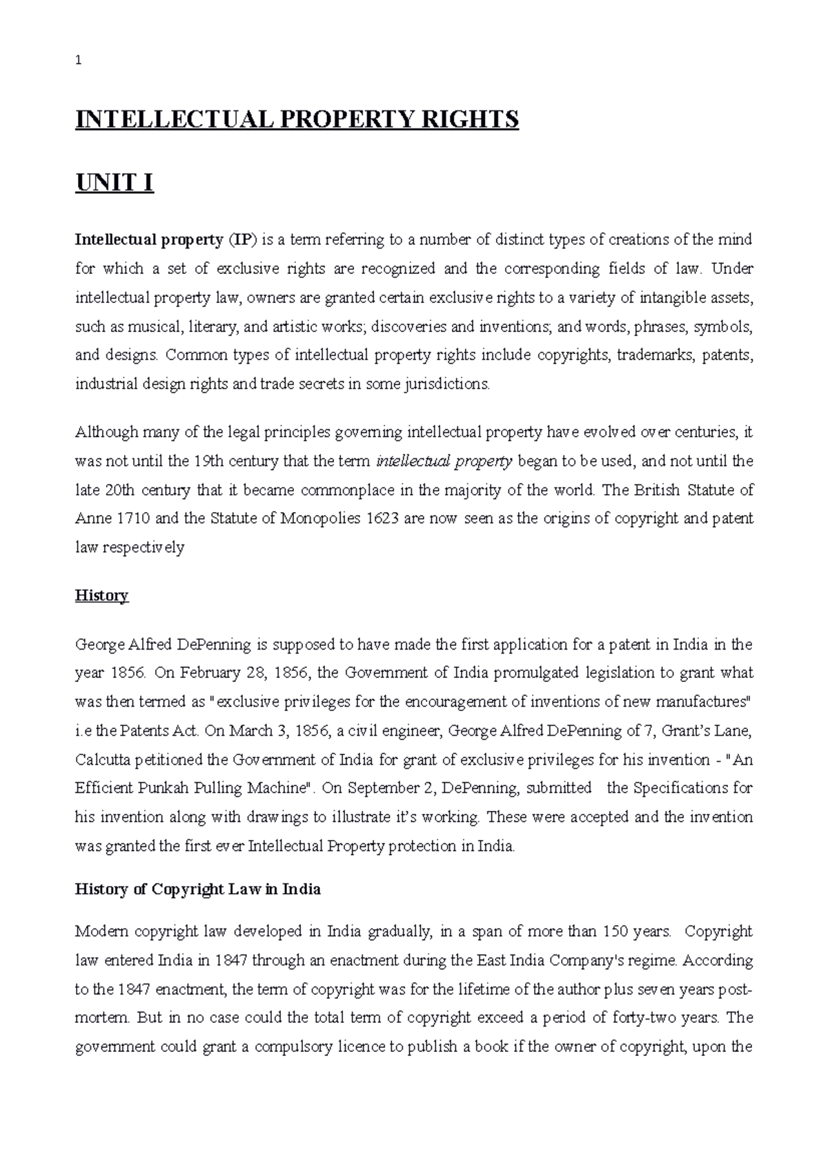 Intellectual Property Rights FULL Notes - INTELLECTUAL PROPERTY RIGHTS ...