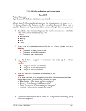 Tut Guide 10 - Tutorial 10 Solution Verified By Lecturer. - TSE2101 ...