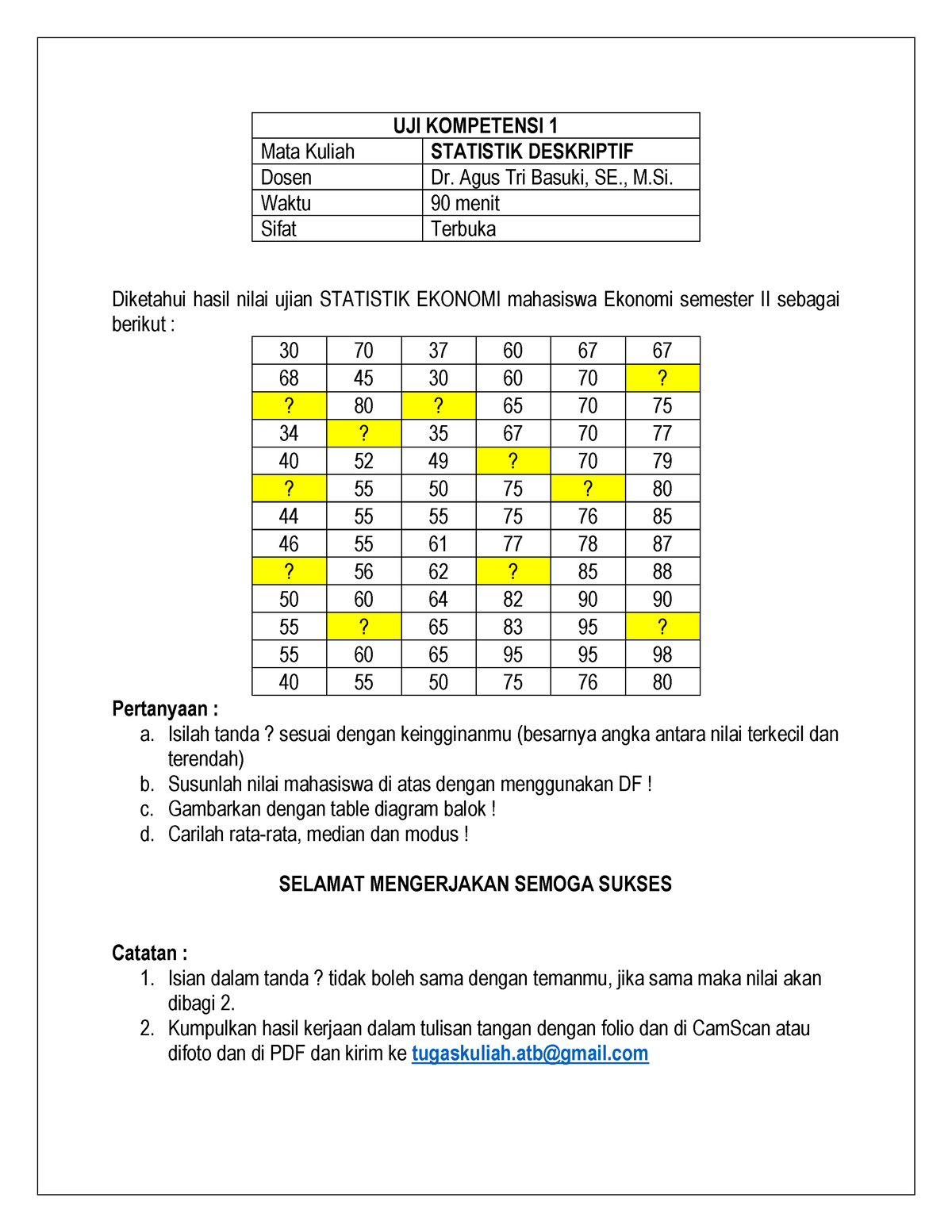 Ekonomi - Latihan Statistik Deskriptif - UJI KOMPETENSI 1 Mata Kuliah ...