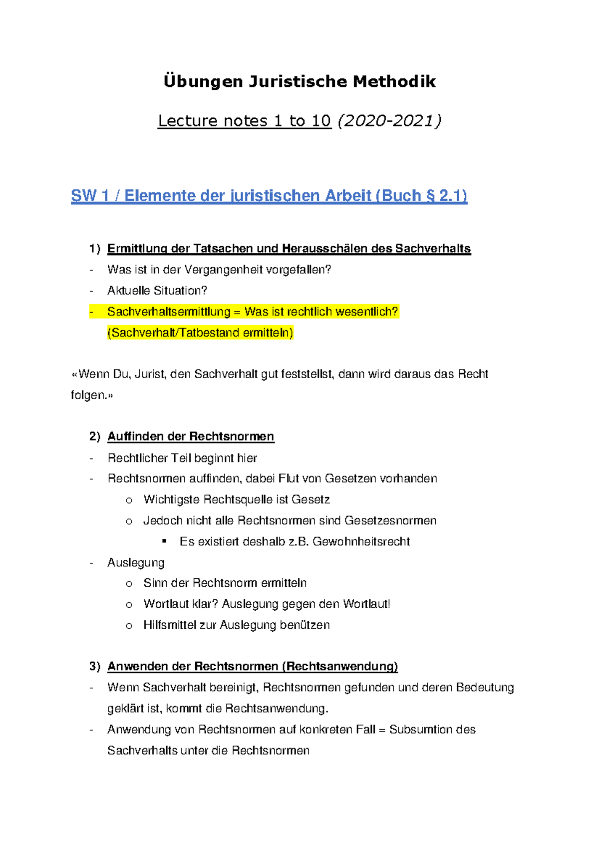 Übungen Juristische Methodik lecturenotes 1to10 20202021 - Übungen ...