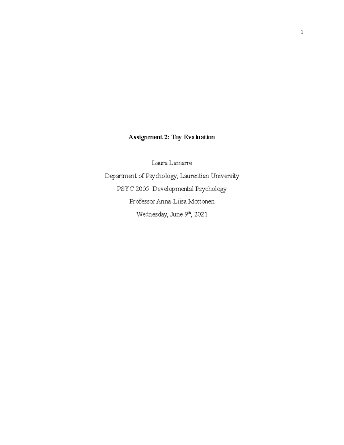 Assignment Two Toy Evaluation Assignment 2 Toy Evaluation Laura