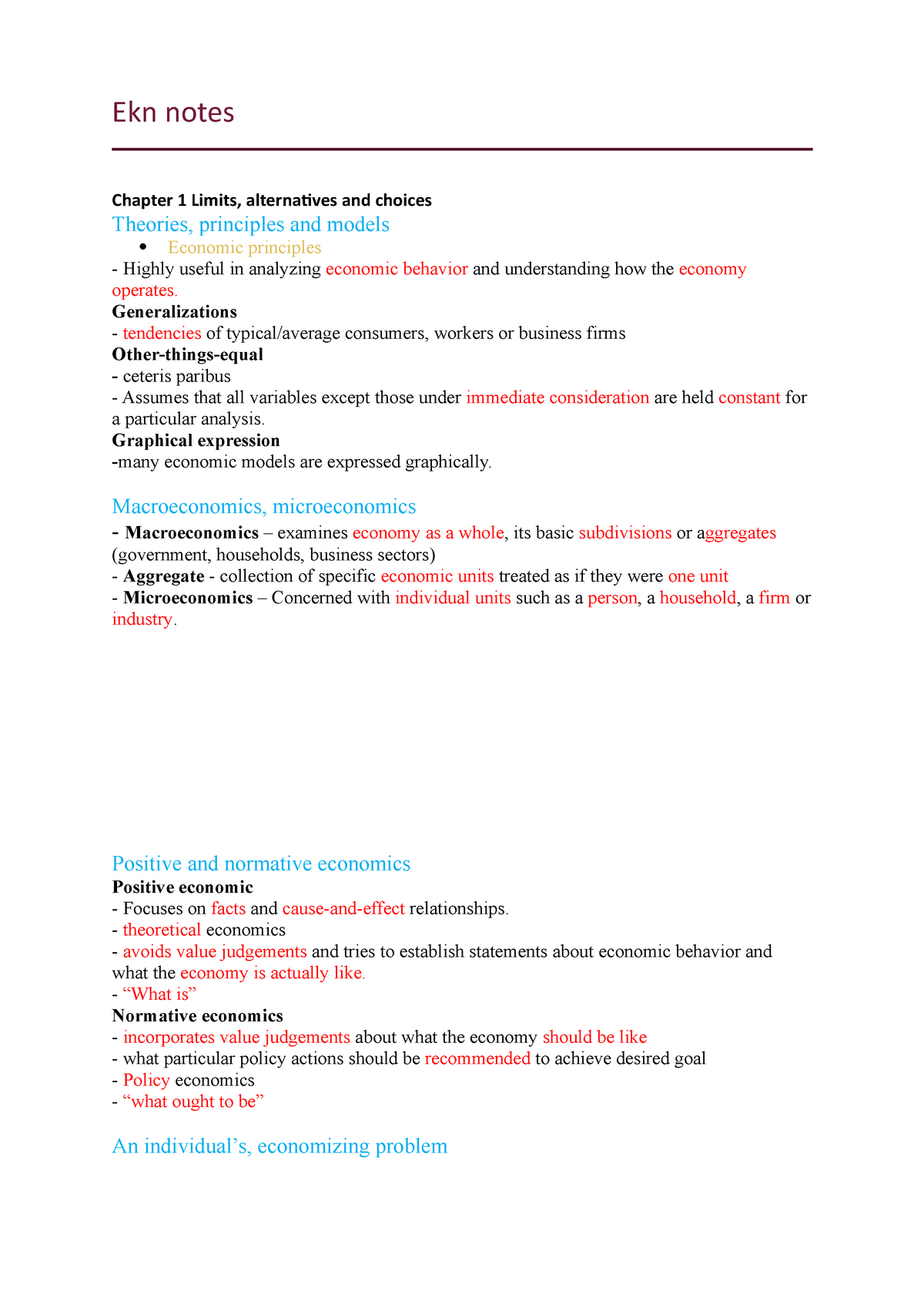 Ekn 120 Study Notes Chapter 1-3 - EKN 120 - UP - Studocu