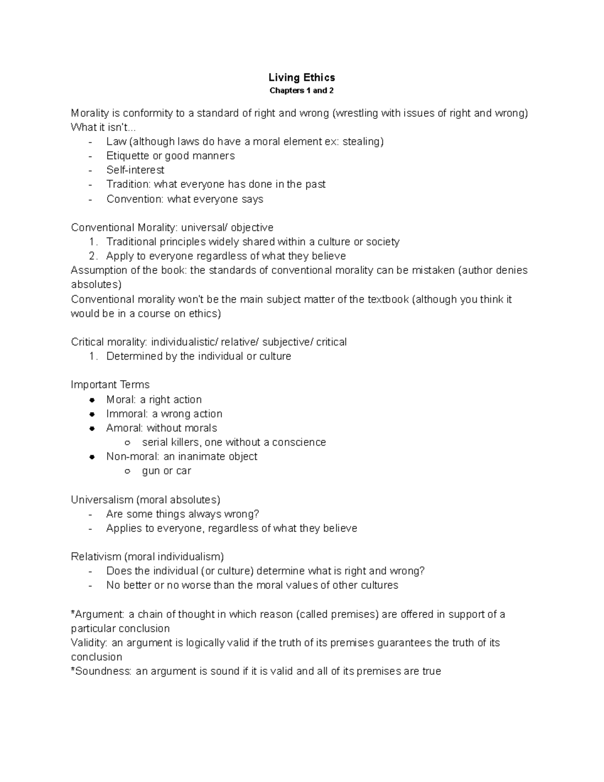 Chapter 1 and 2 Living Ethics Living Ethics Chapters 1 and 2