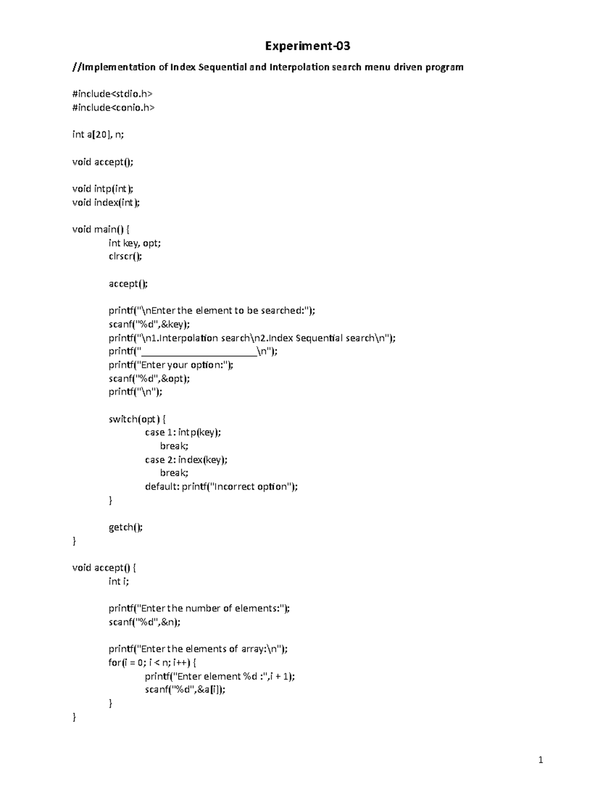 index-sequential-and-interpolation-search-c-code-experiment-03