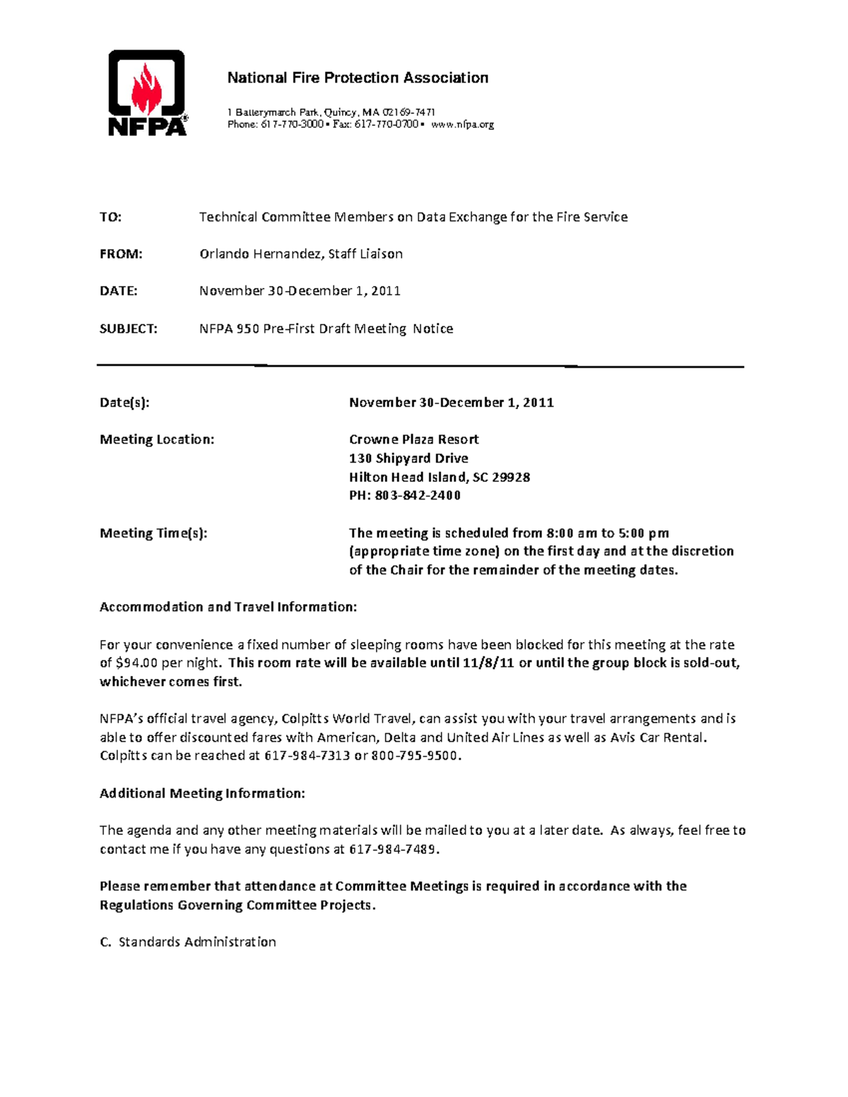 Meeting Announcement National Fire Protection Association 1