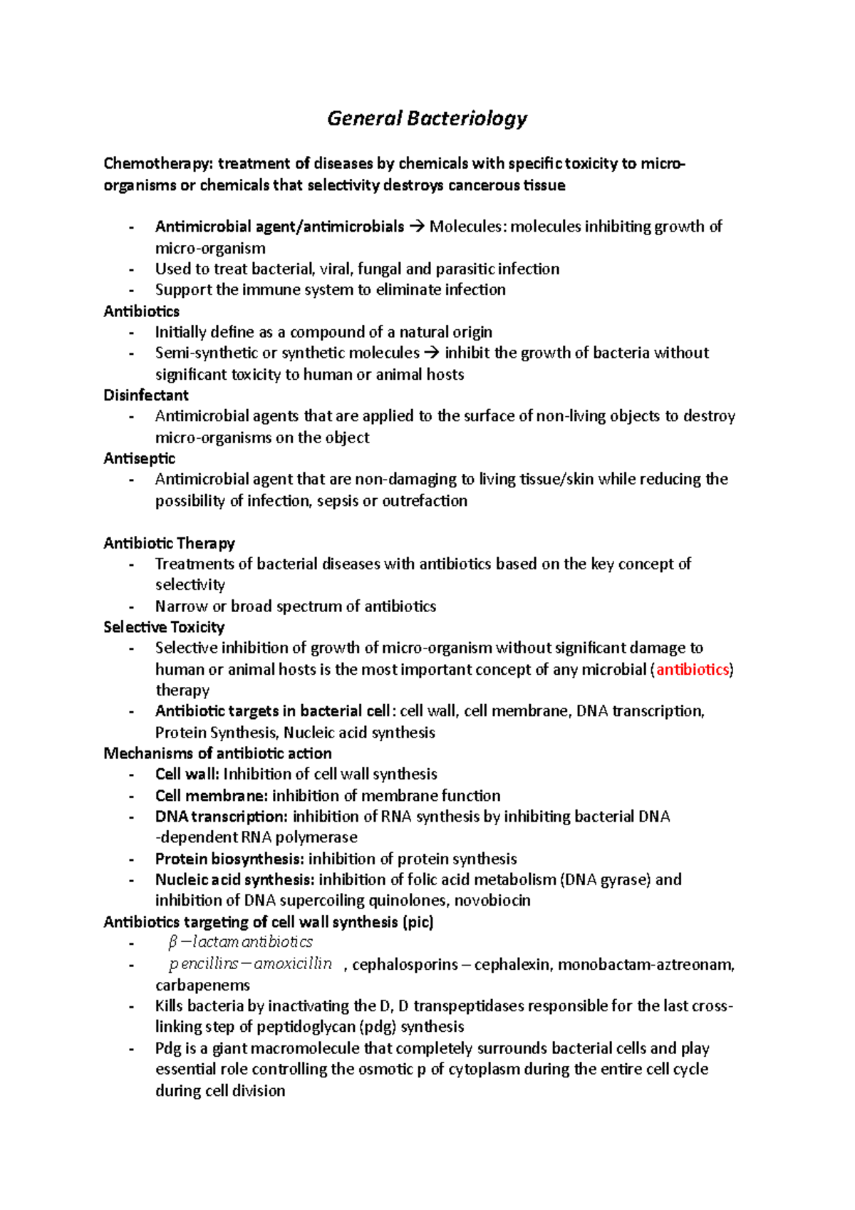 General Bacteriology General Bacteriology Chemotherapy treatment of