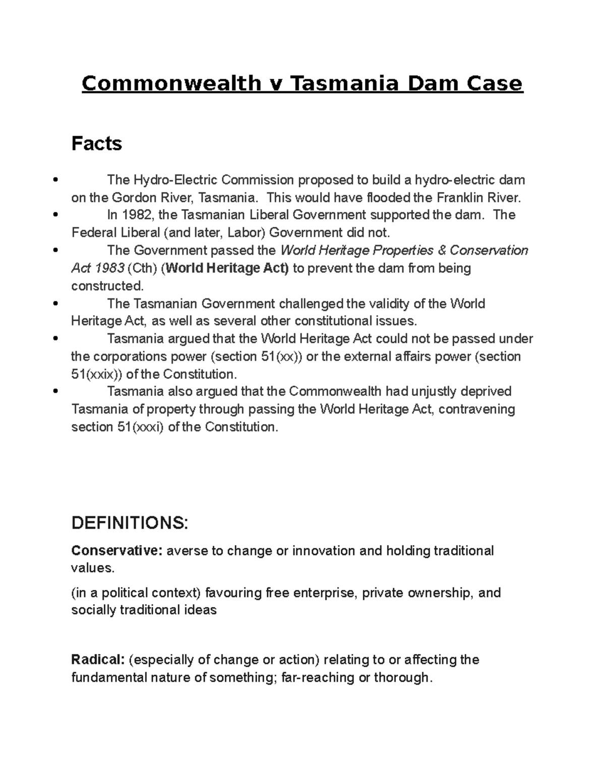 Commonwealth v Tasmania Dam Case Commonwealth v Tasmania Dam Case