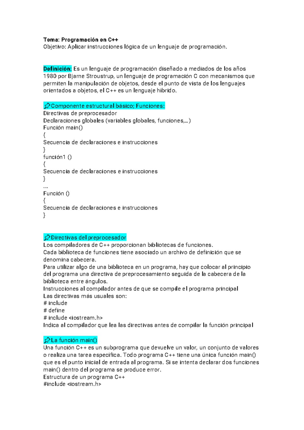 Introduccion a C++ - Material de repaso para C++ - Tema: Programación ...