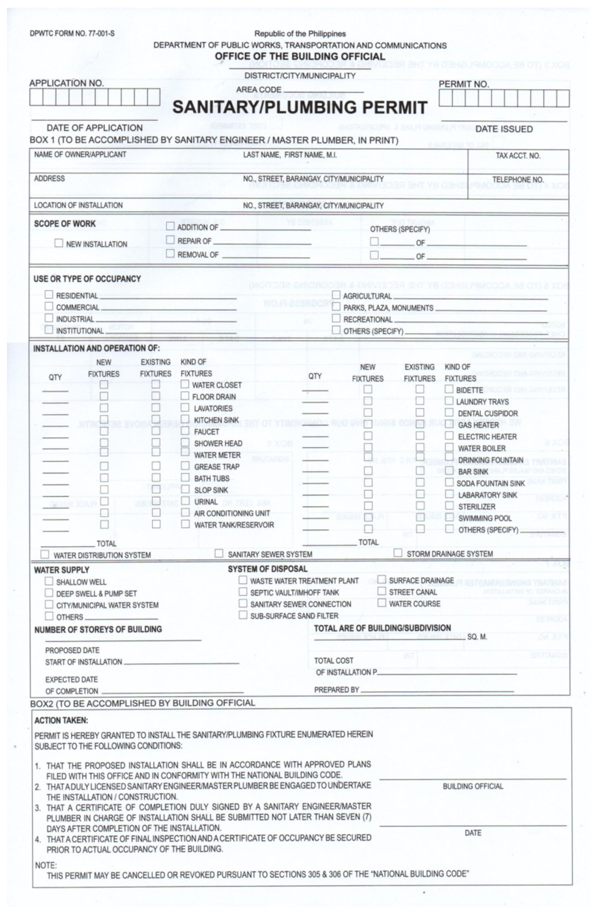 03 Sanitaryl Permit Form - Civil Engineering - Studocu