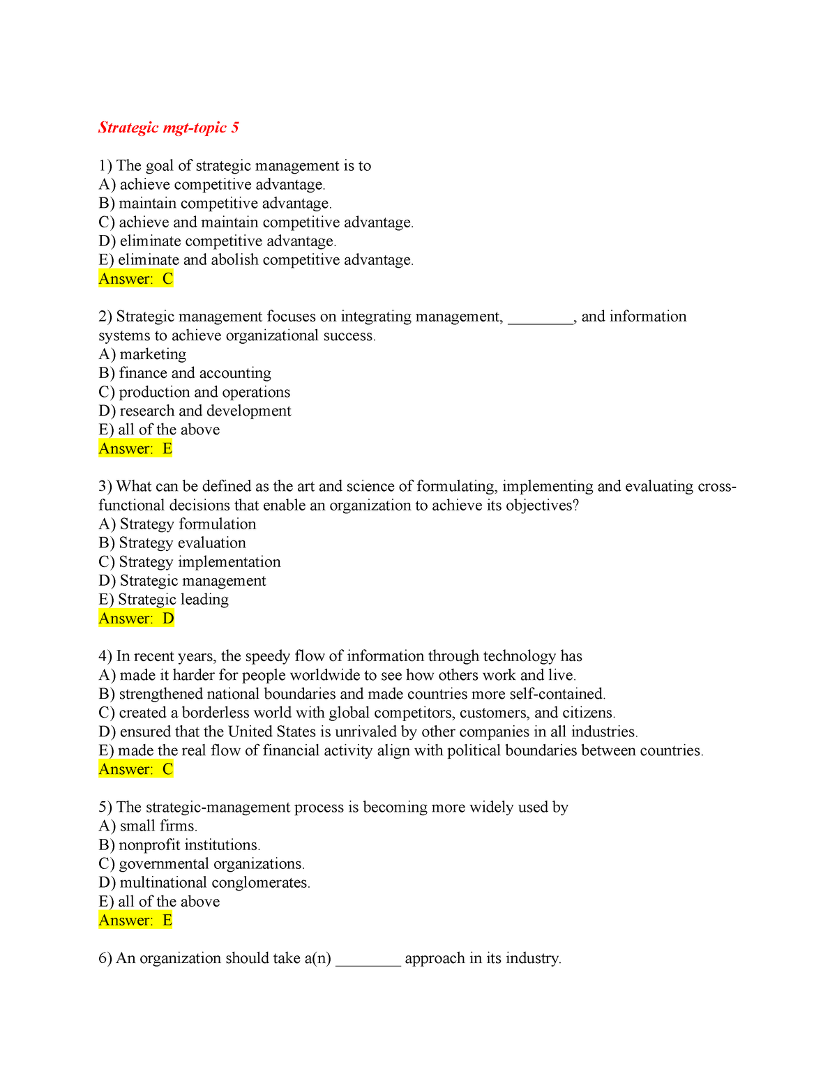 Exercises-EXAM Format Questions-BFM201 - Strategic Mgt-topic 5 The Goal ...