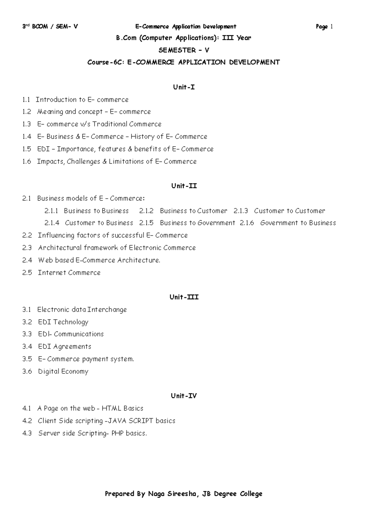 III B.COM E- Commerce Application Development Mateerial 2023 - B ...