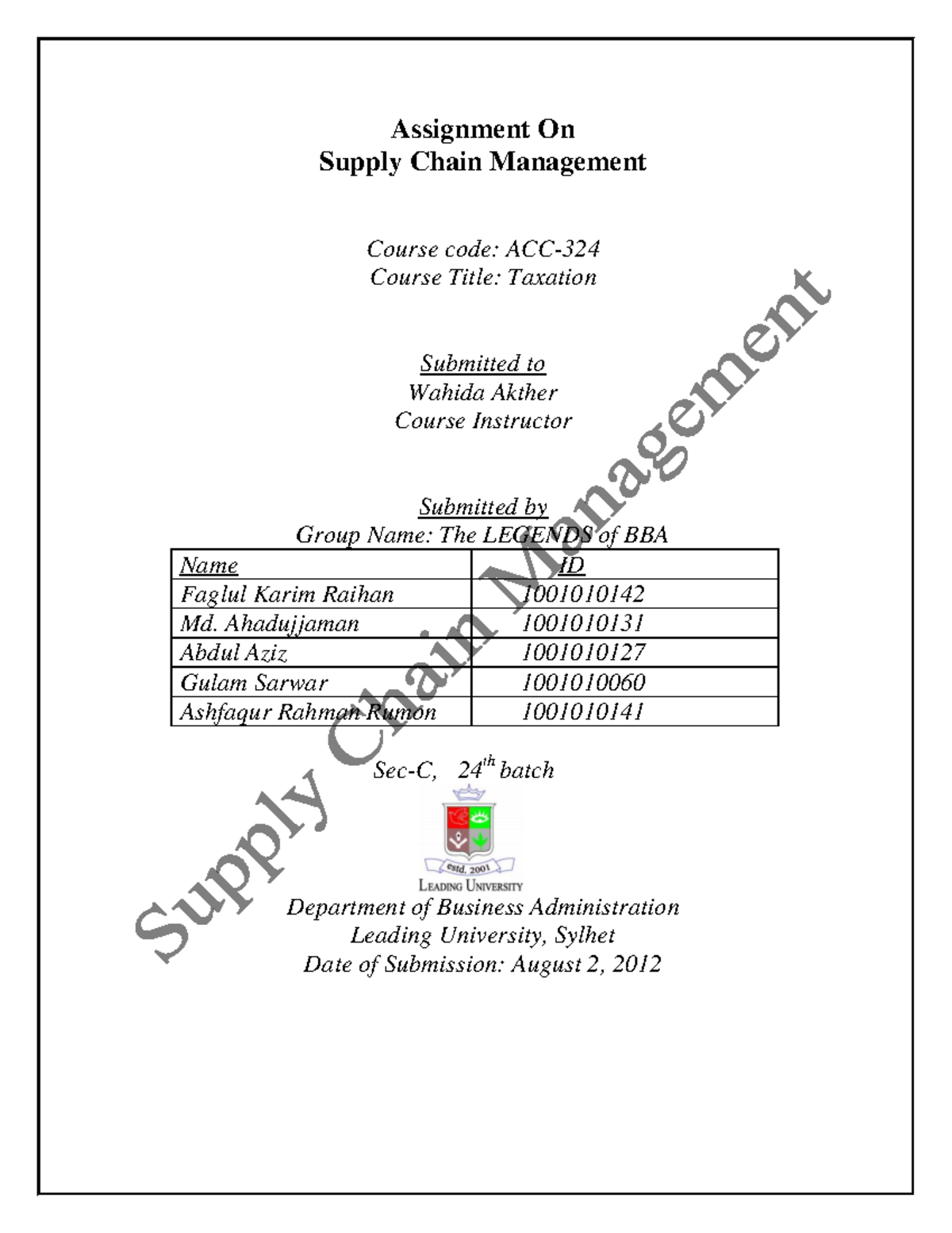 supply chain management assignment questions and answers