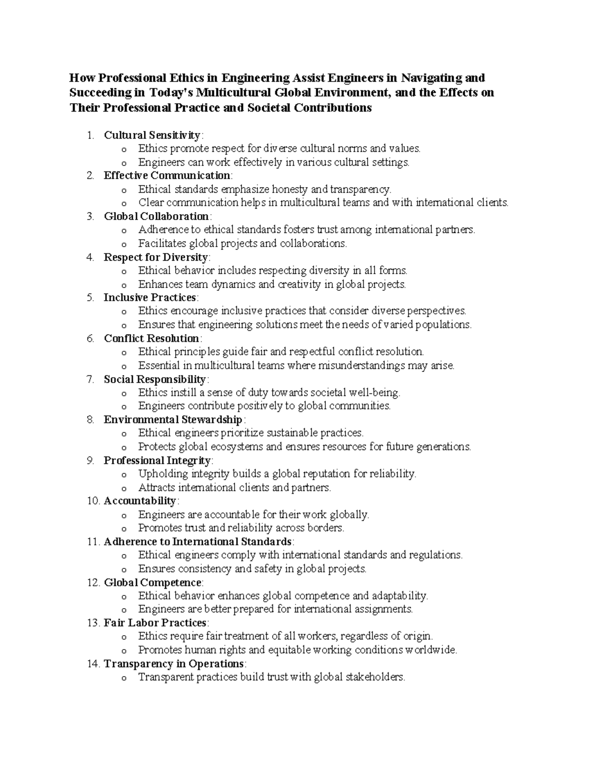 Professional Ethics in Engineering Assist Engineers - Cultural ...