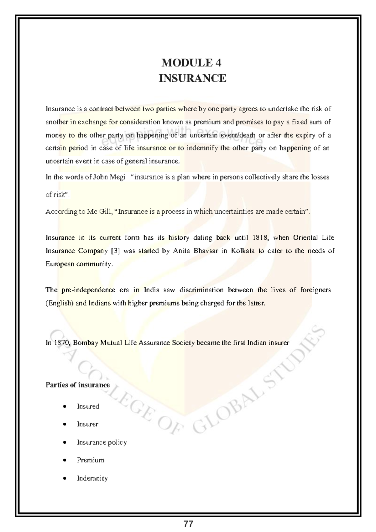 Ncert insurance - of risk”. Parties of insurance MODULE 4 INSURANCE ...