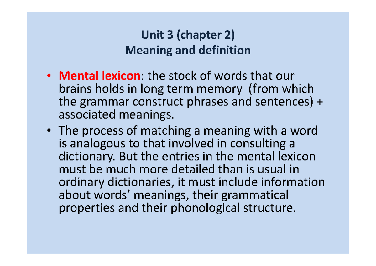 Unit3semantica................. Unit 3 (chapter 2) Meaning