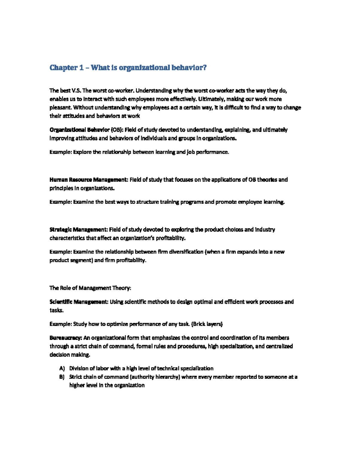 Adms 2400 Full Textbook Notes - Chapter 1 — What is organizational ...