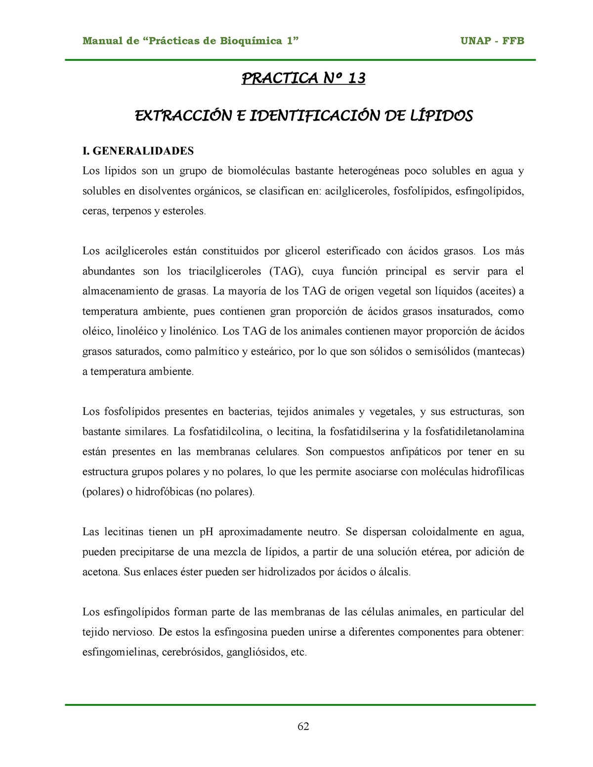 13 Sesion De Práctica 13 De Bioquímica I - PRACTICA N∫ 13 EXTRACCI”N E ...