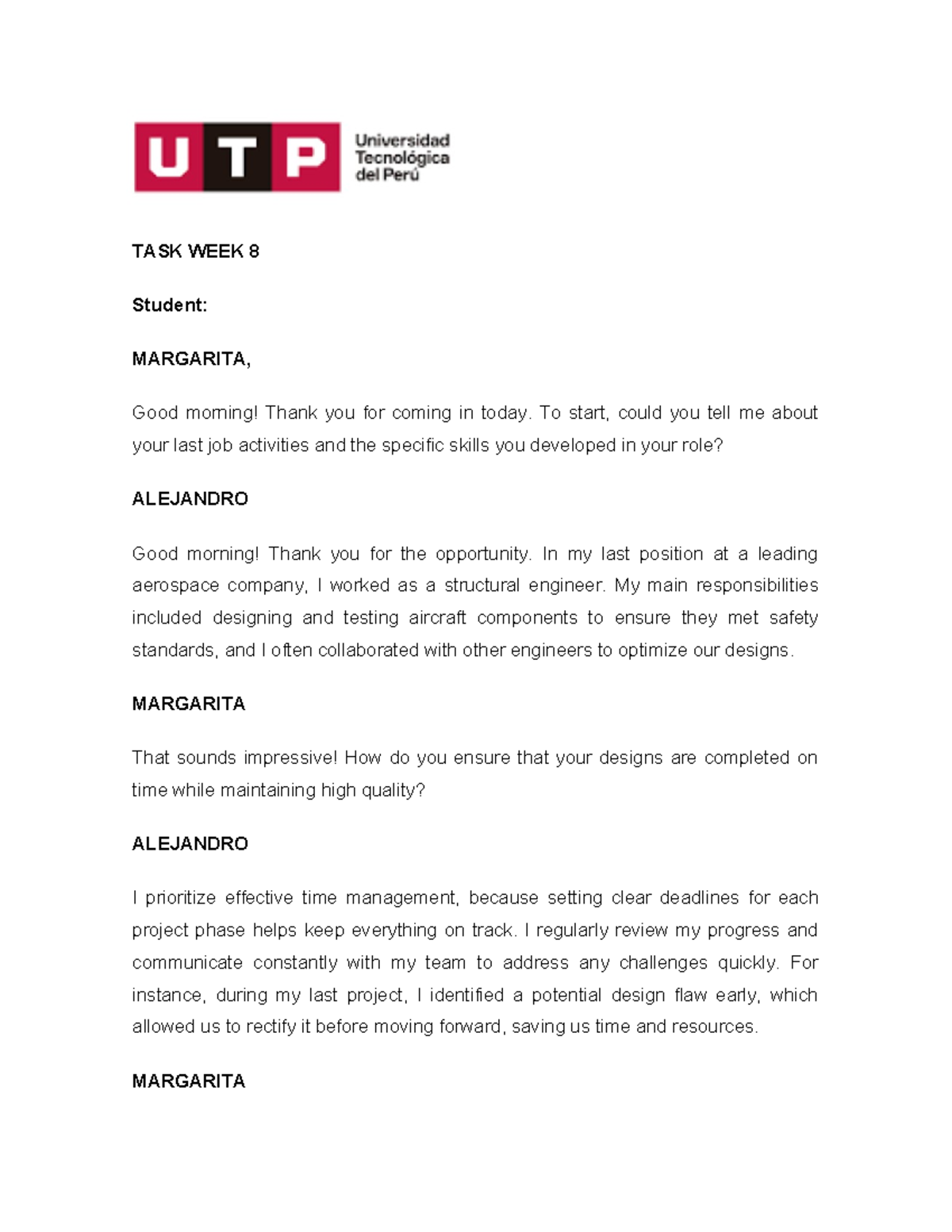 TASK WEEK 8 UTP - INGLES III UTP WEEK 8 - TASK WEEK 8 Student ...